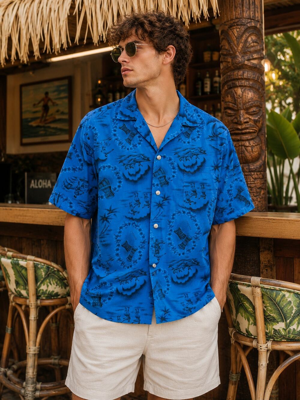 Vintage Hawaiiana Made in Hawaii Scenic Aloha Shirt Large